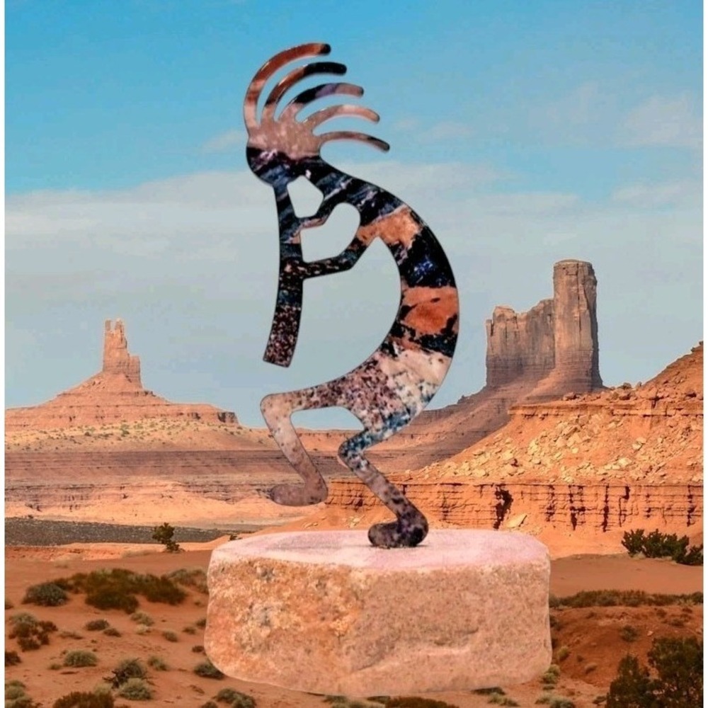 Lazart Metal Art Kokopelli Sculpture Natural Sandstone Base Handcrafted in USA